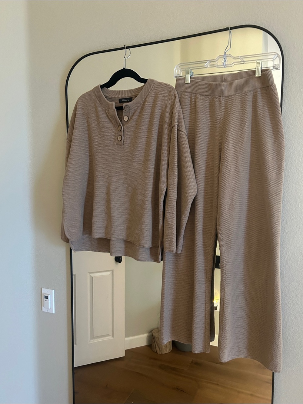 Taupe Wide-Leg Pants & Henley Top Set - loungewear